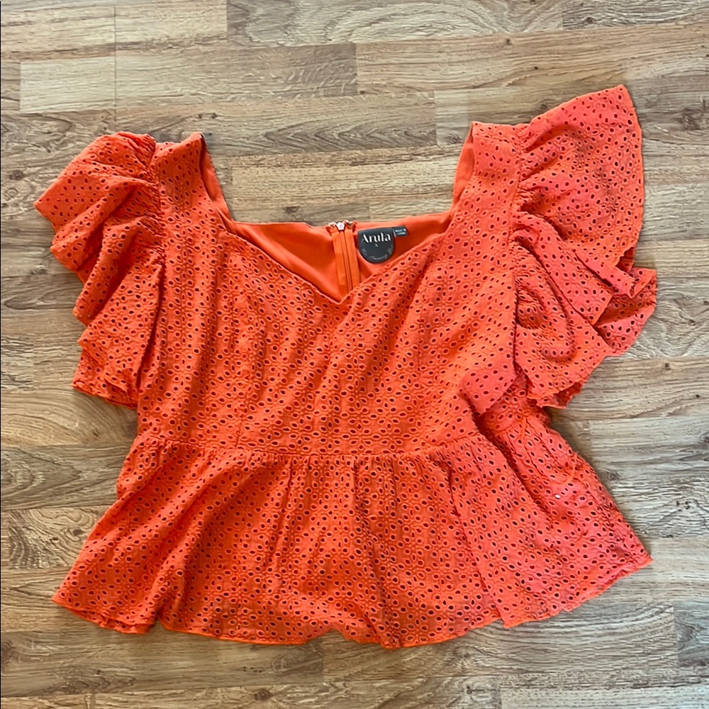 ARULA Bright Orange Eyelet Blouse